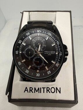 Armitron 20/5224BKTI Men 47MM Black Ion-Plated Multifunction Day/Date/24Hr Watch